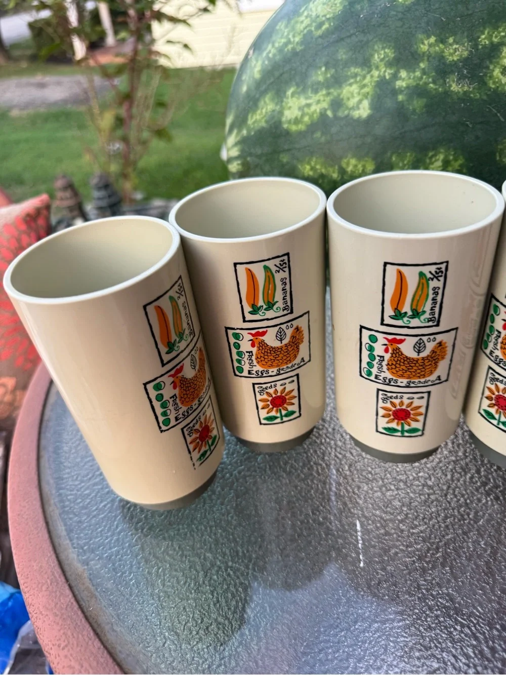 Ceramic Farmhouse Pattern Tumbler Set - Cream with Colorful Motifs